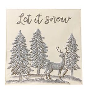 Farmhouse White & Gray Metal Deer Let It Snow Christmas Home Wall Decor